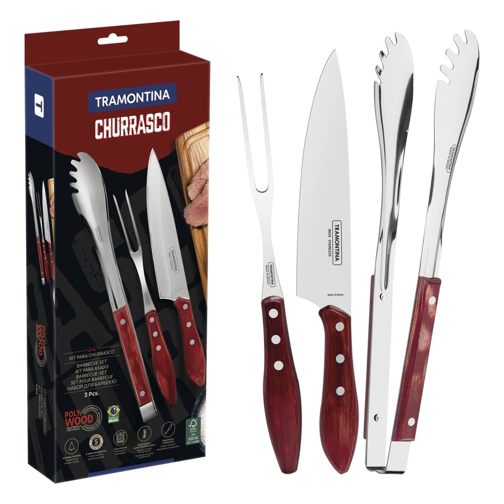 [21198761] JUEGO PARA CHURRASCO 3  PIEZAS POLYWOOD