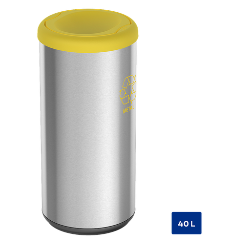 BASURERO CAPSULA SELECTA PLUS 40 L, TAPA DE VAIVEN AMARILLA, EN ACERO INOX
