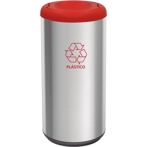 BASURERO CAPSULA SELECTA PLUS 40 L, TAPA DE VAIVEN ROJA, EN ACERO INOX.